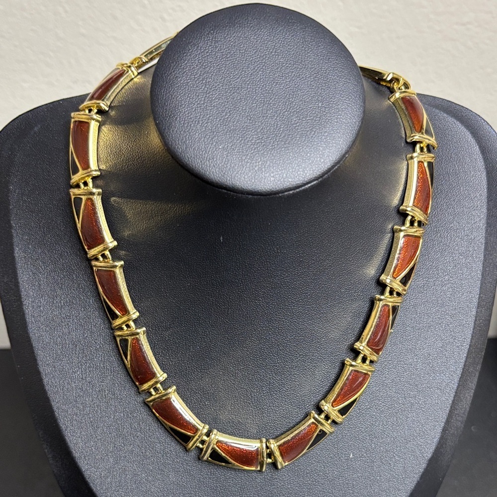 Vintage Enamel Gold Tone 80’s Retro Collar Necklace